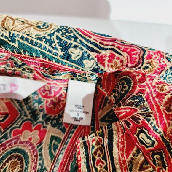 Victorias Secret Night Shirt Womens Sz S Button Up Satin Paisley Red Green Vtg - Picture 4 of 11